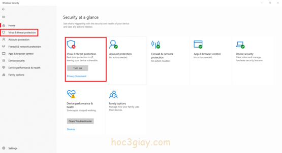 Hướng dẫn tắt chức năng diệt virut trên win 10