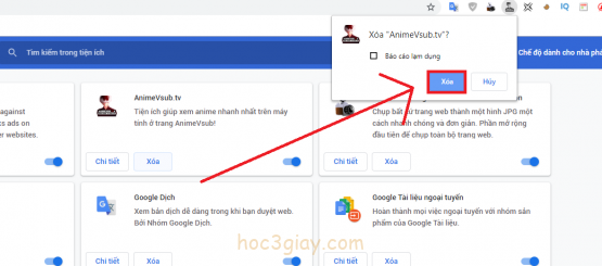 Xóa tiện ích trên trình duyệt chrome