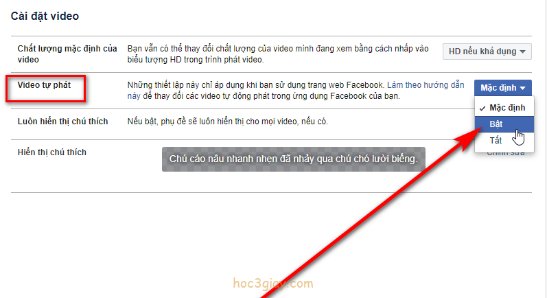 Hướng dẫn bật tắt tự động phát video trên facebook