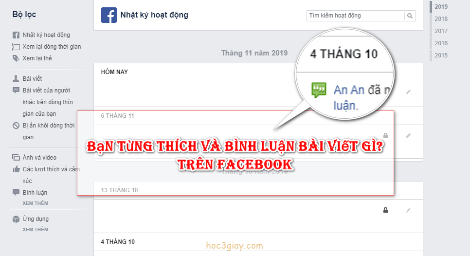 Cách xem lại bình luận và mình đã nhấn thích cái gì trên facebook