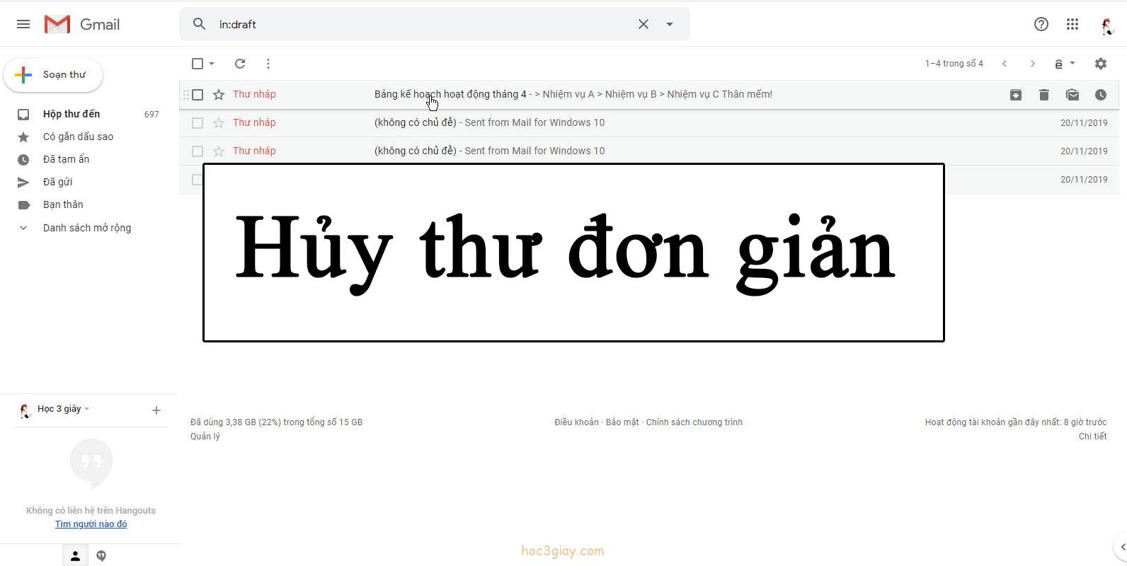 Làm thế nào để hủy thư đã gửi đi trong gmail