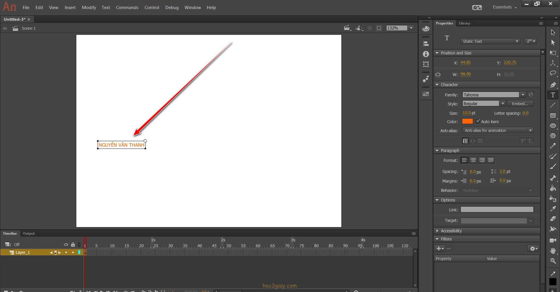 Hướng dẫn tạo hiệu ứng chuyển động chữ trong adobe animate cc - Học 3 giây
