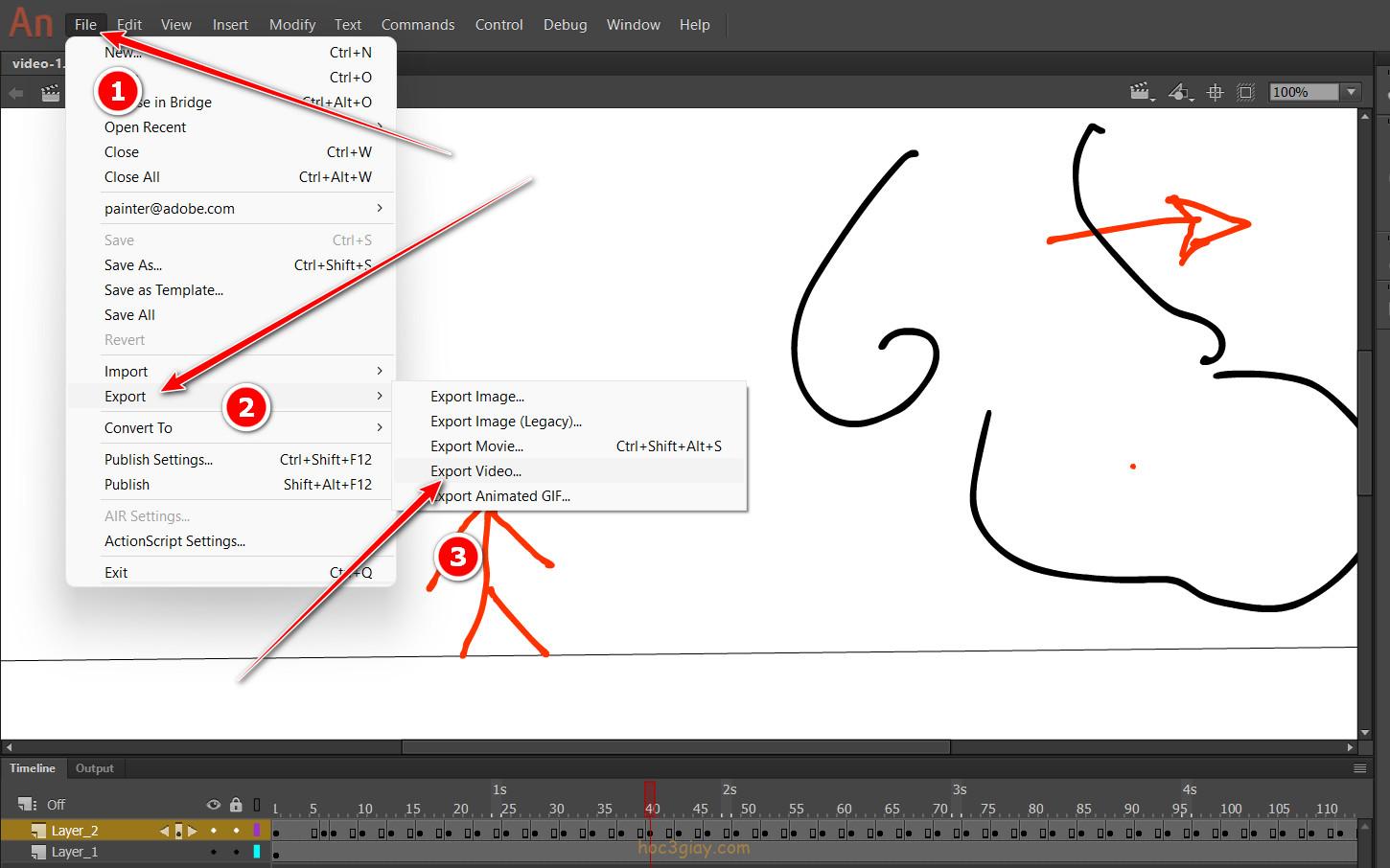 Hướng dẫn xuất file video trong adobe animate cc - Học 3 giây