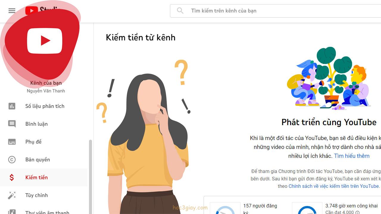 Mục kiếm tiền nằm ở đâu trên kênh youtube