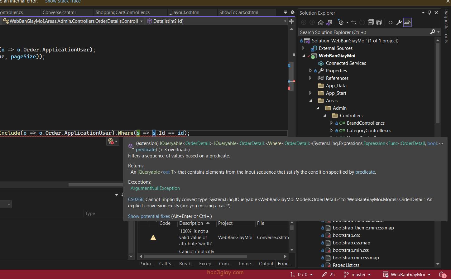 Sửa lỗi cannot implicitly convert type ‘System.Linq.IQueryable<>‘ to…