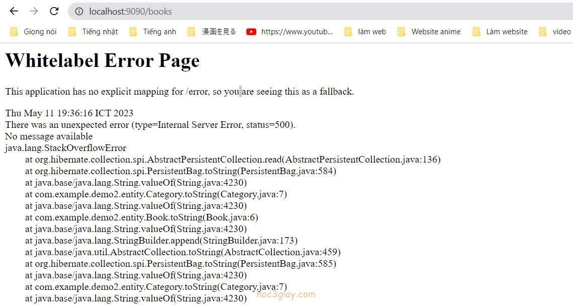 Khắc phục lỗi hiện whitelabel error page từ dữ liệu phpmyadmin