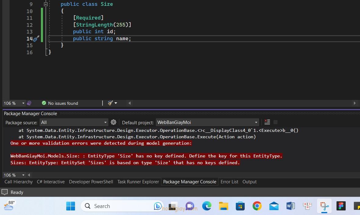 Sữa lỗi EntityType ‘x’ has no key defined. Define the key for this EntityType