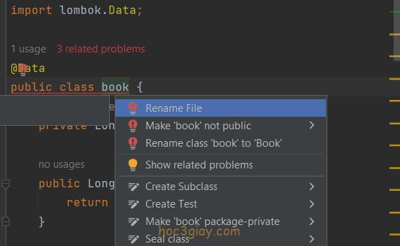 Khắc phục lỗi Class ‘book’ is public, should be declared in a file named…
